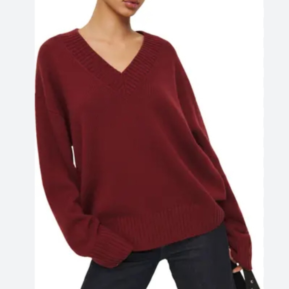 Reformation Burgundy V-Neck Women's Sweater